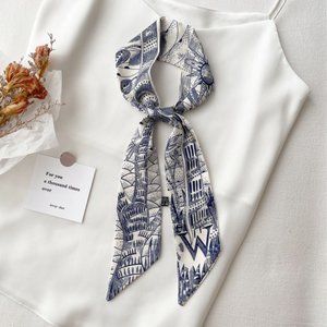 Geometric print initial W twilly scarf